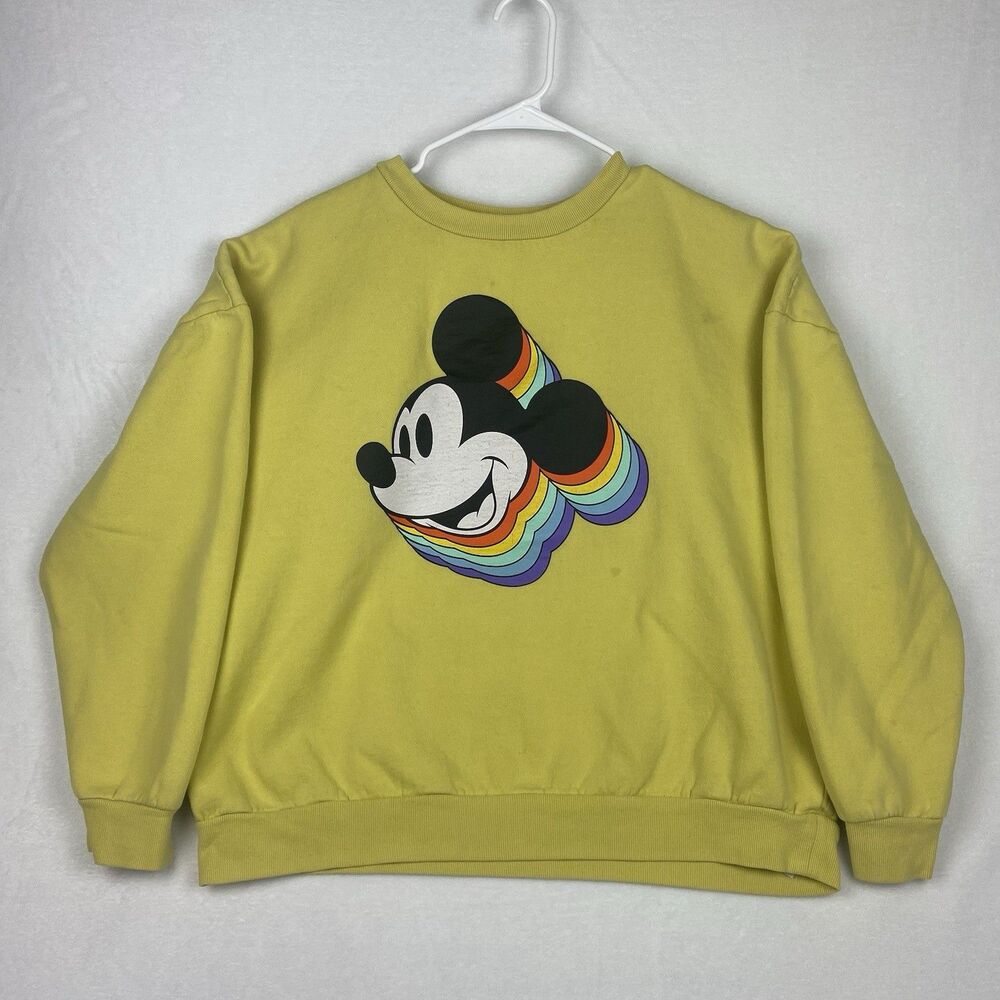 Disney Mickey Mouse Graphic Sweater XXL 2XL Yellow Hoodie Crewneck Pullover